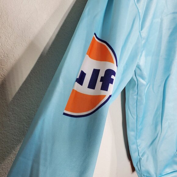 Gulf Porsche 2XL Pull Over Hoodie Sweatshirt Kangaroo Pouch Light Blue & Orange - Picture 8 of 11